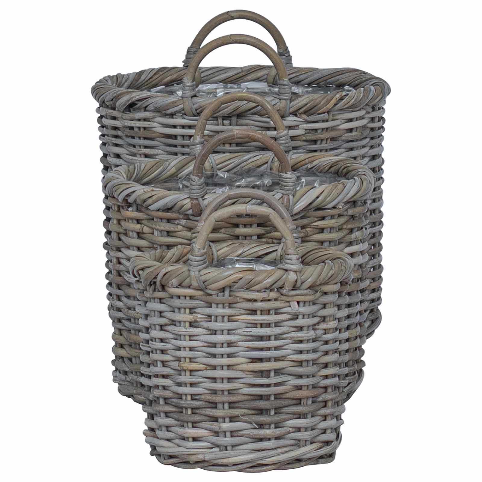 Cesta para Plantas 3 pcs Gris Kubu Ratán Kubu