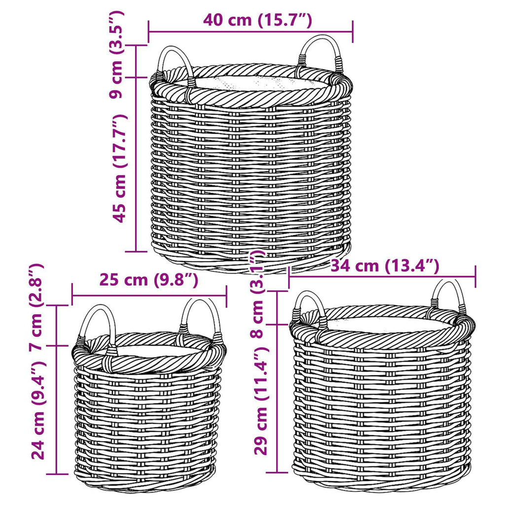 Cesta para Plantas 3 pcs Gris Kubu Ratán Kubu