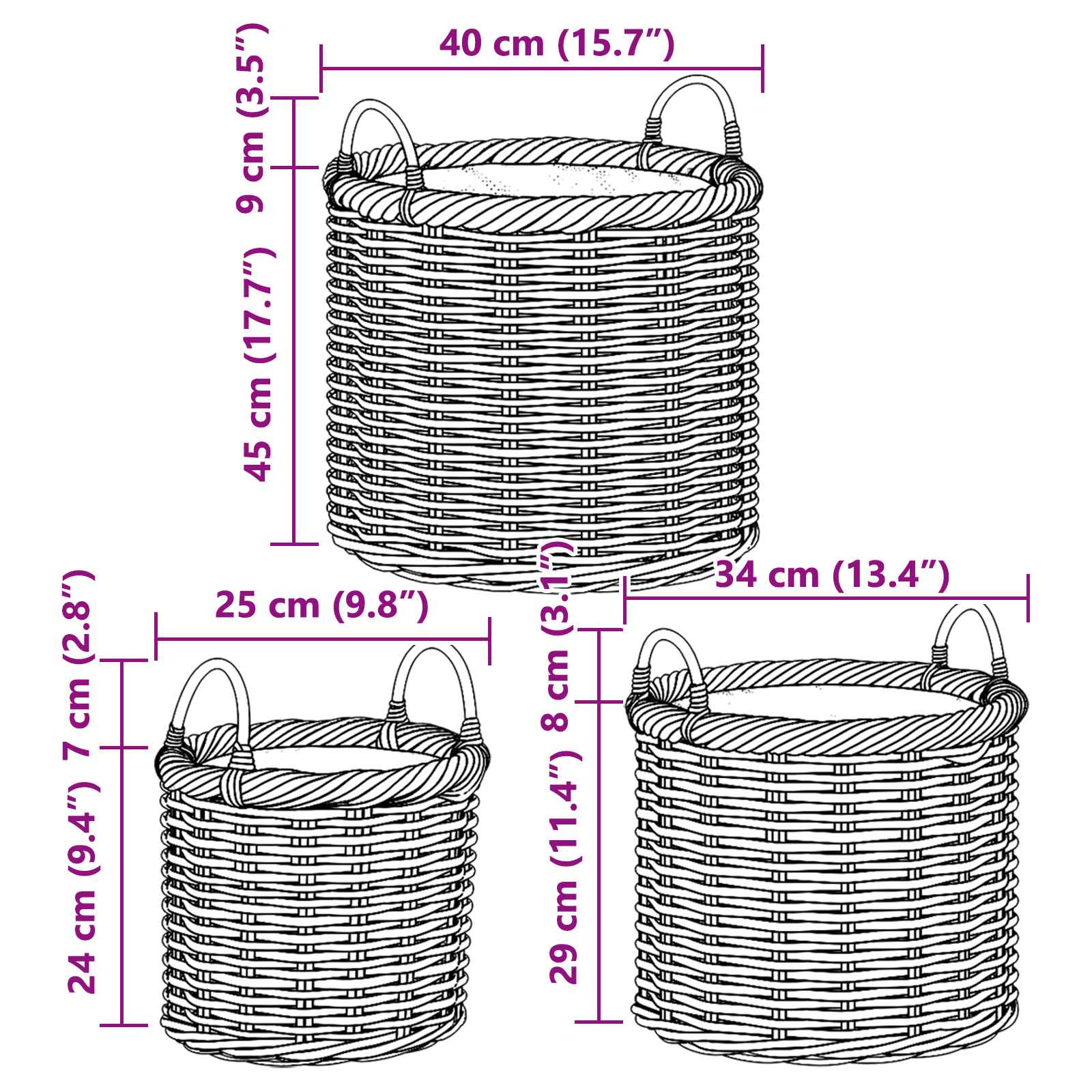 Cesta para Plantas 3 pcs Gris Kubu Ratán Kubu