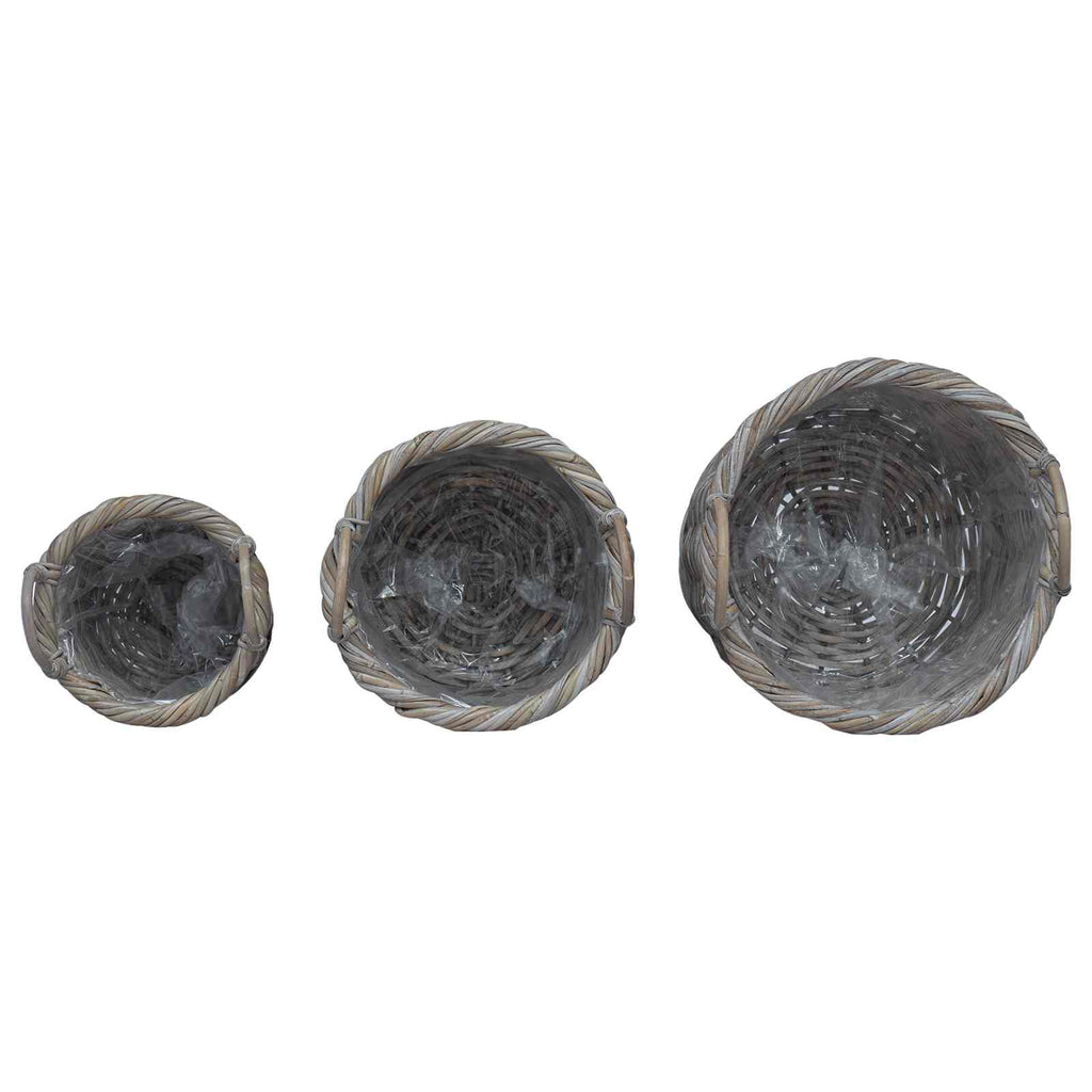 Cesta para Plantas 3 pcs Gris Kubu Ratán Kubu
