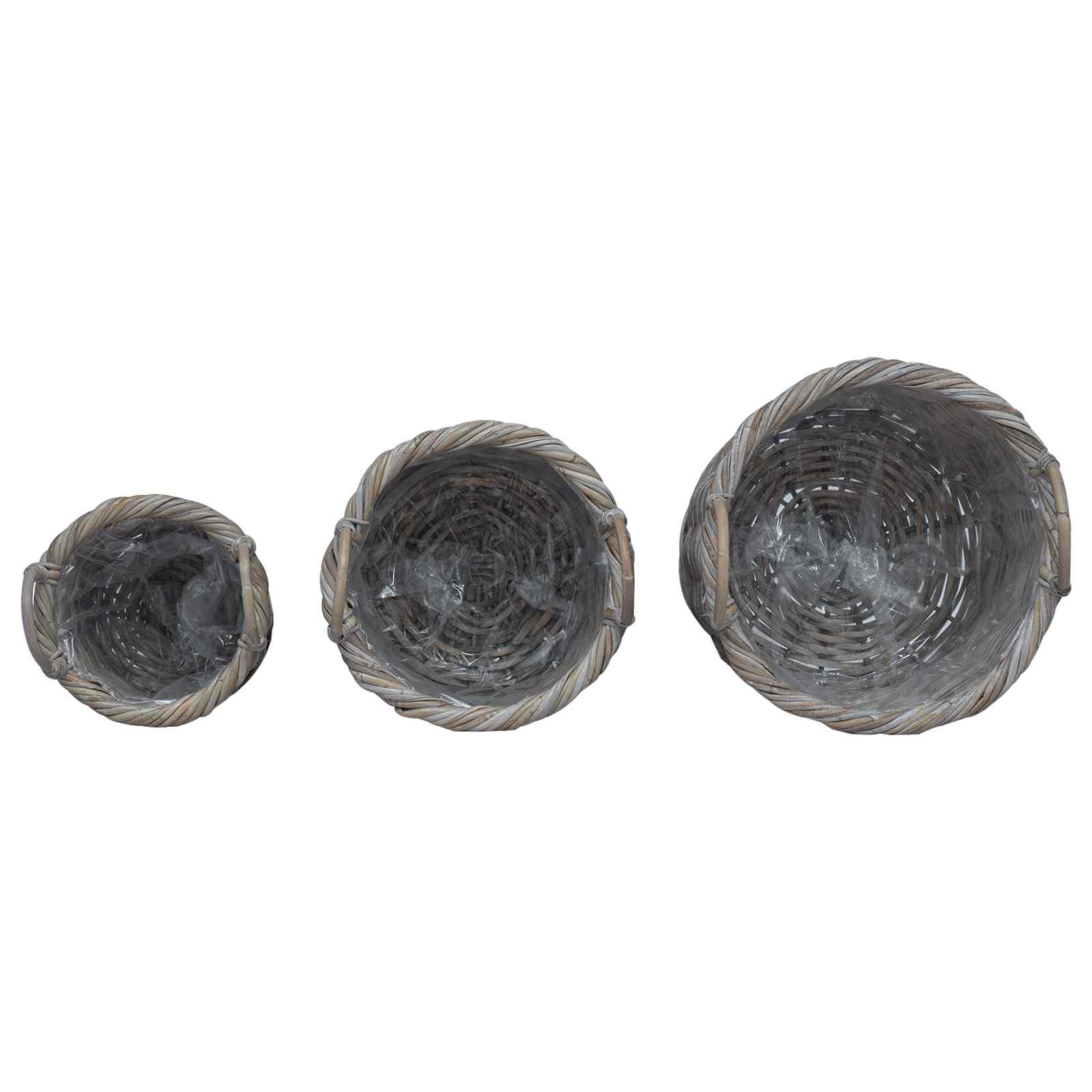 Cesta para Plantas 3 pcs Gris Kubu Ratán Kubu