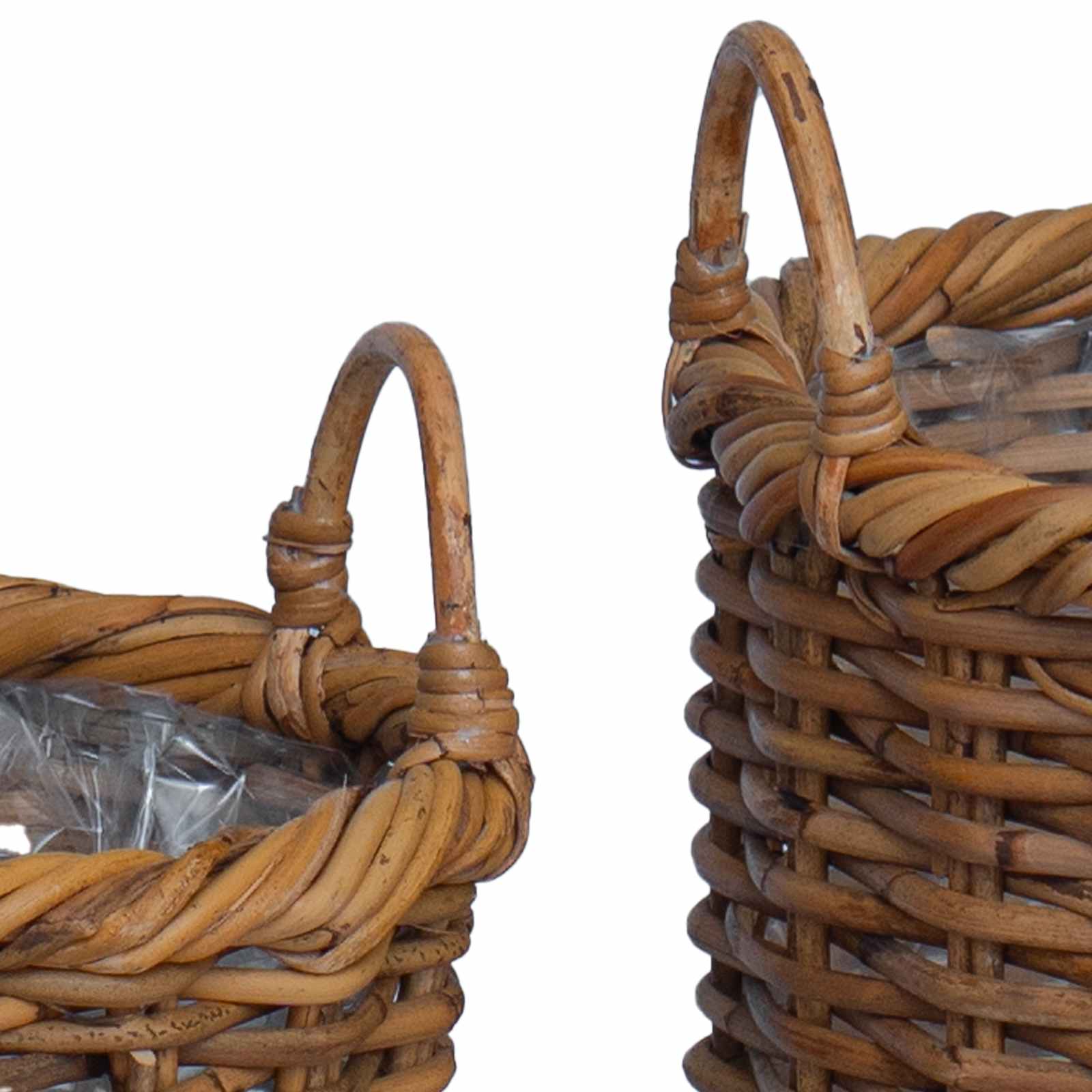 Cesta para Plantas con almacenamiento 3 pcs Marrón Ratán Kubu