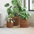 Cesta para Plantas con almacenamiento 3 pcs Marrón Ratán Kubu