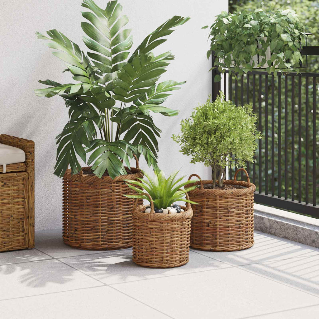 Cesta para Plantas con almacenamiento 3 pcs Marrón Ratán Kubu
