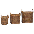 Cesta para Plantas con almacenamiento 3 pcs Marrón Ratán Kubu