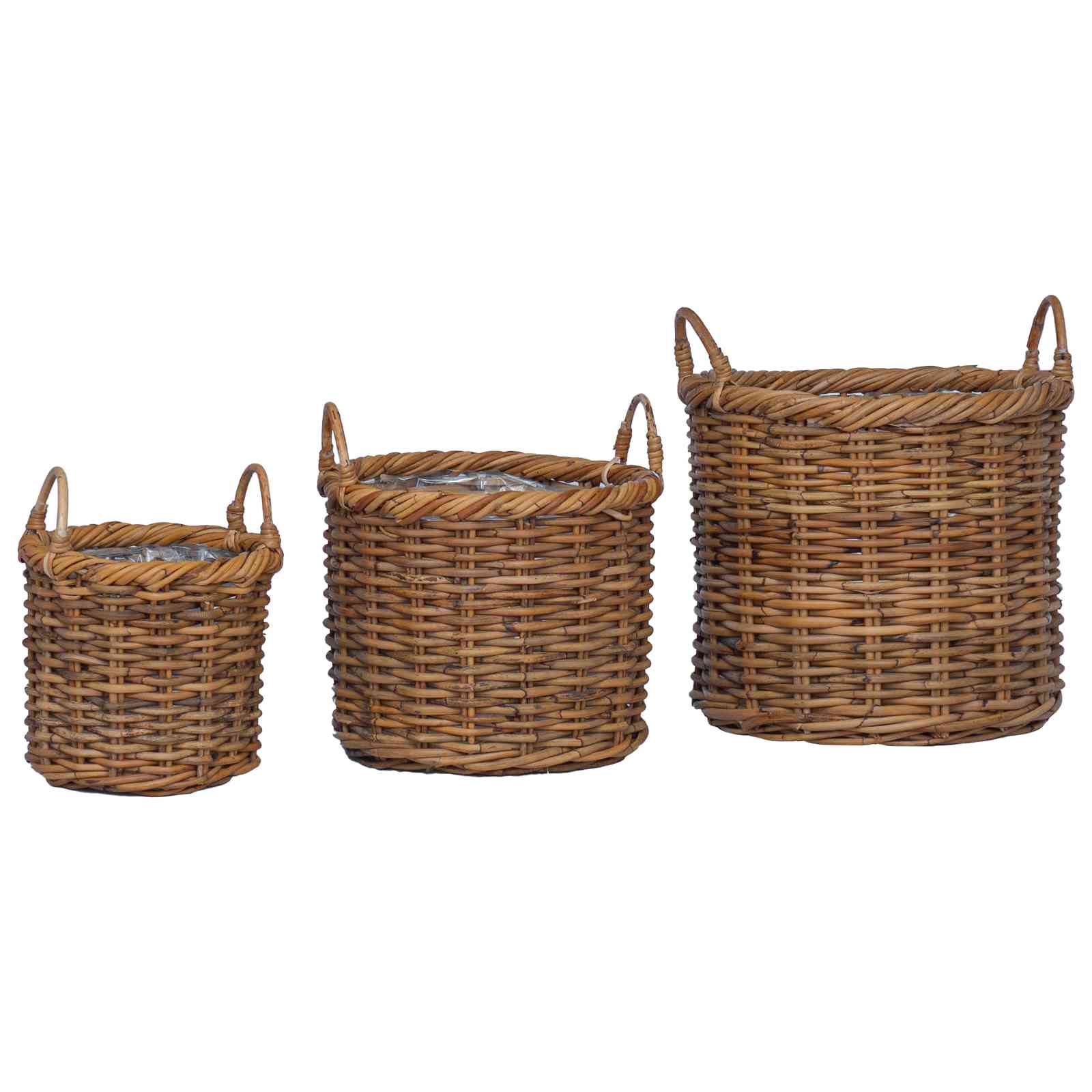 Cesta para Plantas con almacenamiento 3 pcs Marrón Ratán Kubu