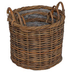 Cesta para Plantas con almacenamiento 3 pcs Marrón Ratán Kubu