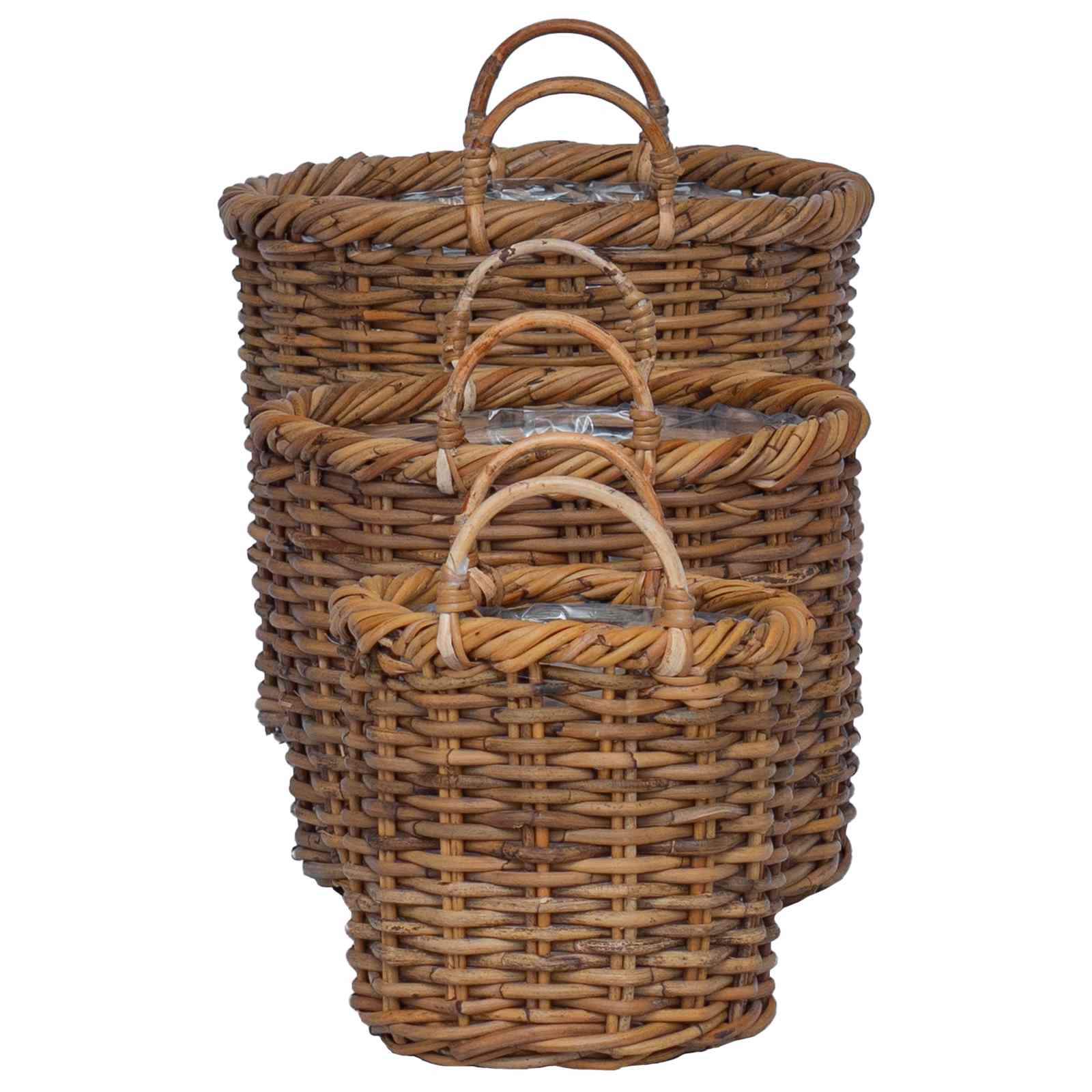 Cesta para Plantas con almacenamiento 3 pcs Marrón Ratán Kubu