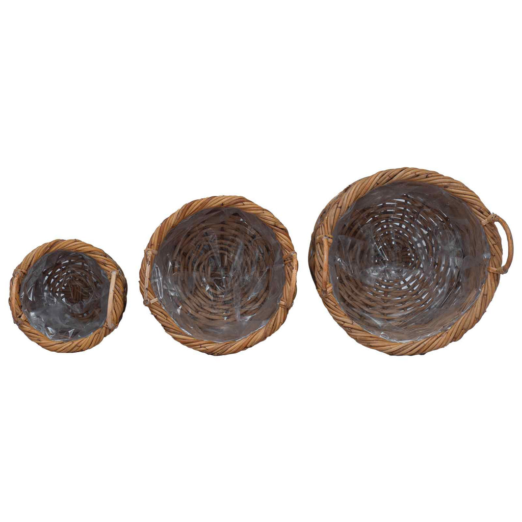 Cesta para Plantas con almacenamiento 3 pcs Marrón Ratán Kubu