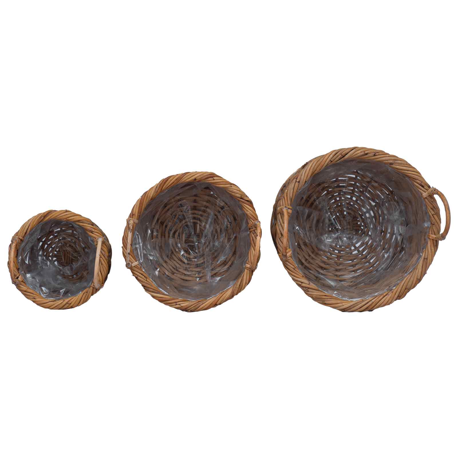 Cesta para Plantas con almacenamiento 3 pcs Marrón Ratán Kubu