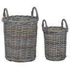 Cesta de Plantas con almacenamiento 2 pcs Gris Ratán Kubu