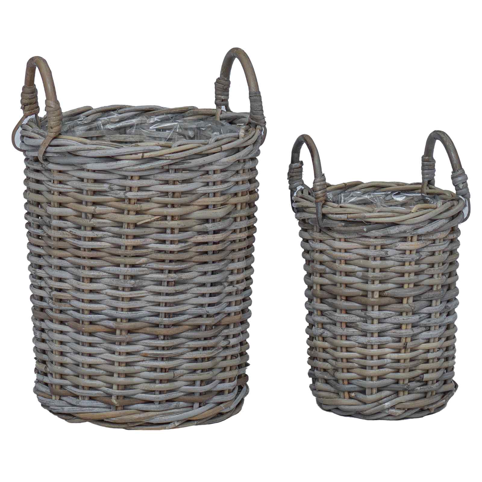 Cesta de Plantas con almacenamiento 2 pcs Gris Ratán Kubu