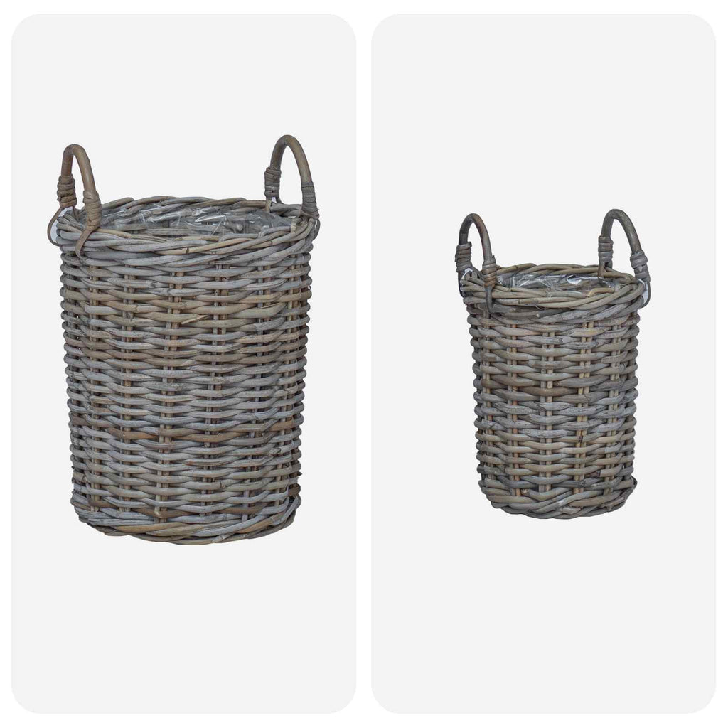Cesta de Plantas con almacenamiento 2 pcs Gris Ratán Kubu