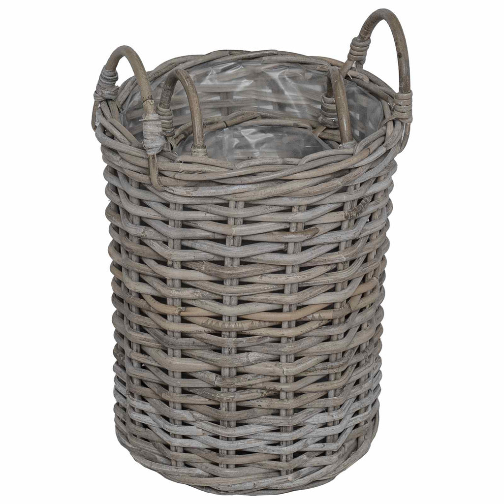 Cesta de Plantas con almacenamiento 2 pcs Gris Ratán Kubu