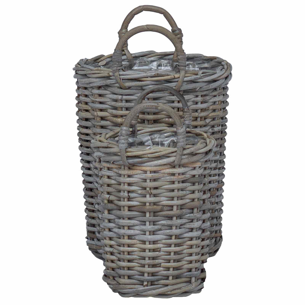 Cesta de Plantas con almacenamiento 2 pcs Gris Ratán Kubu