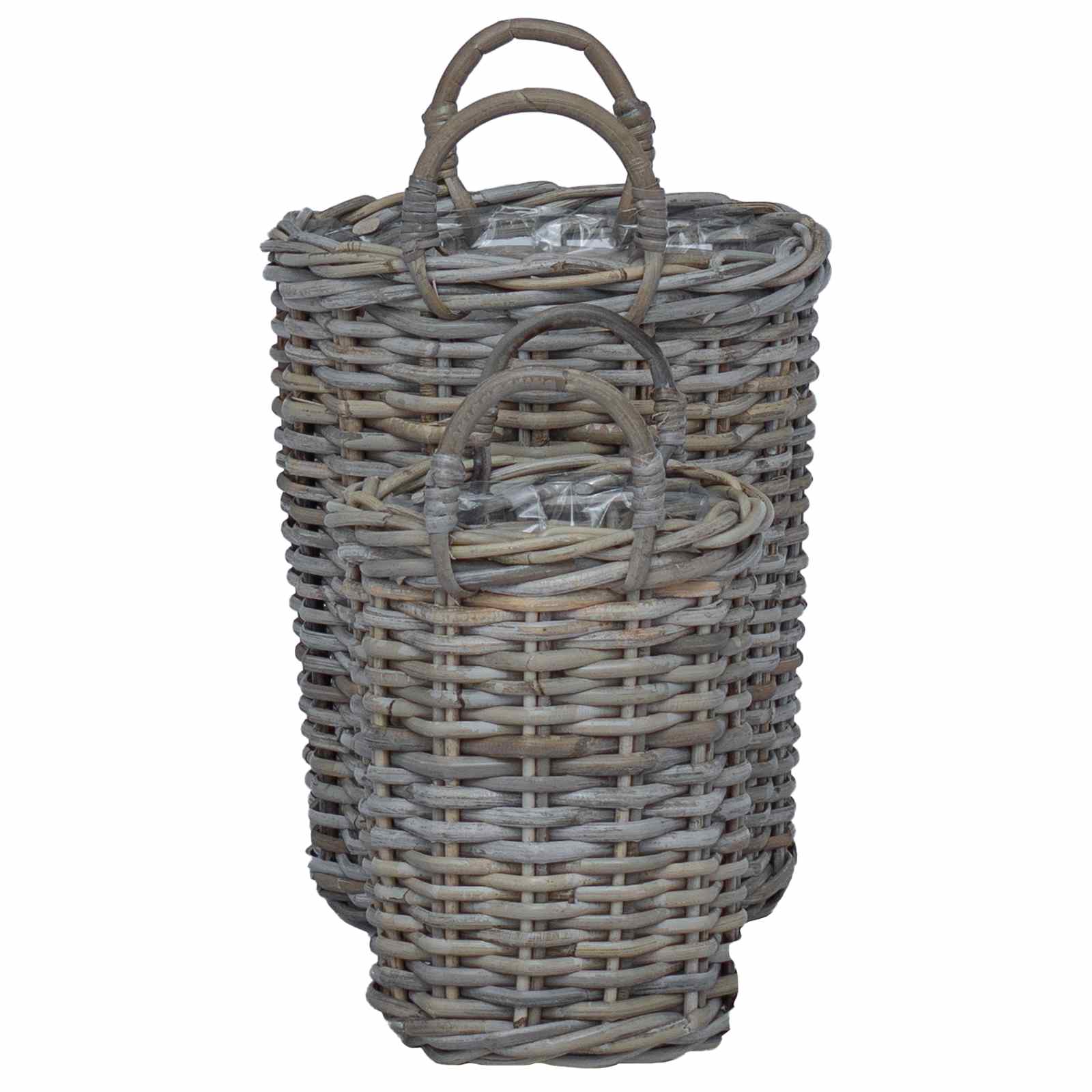 Cesta de Plantas con almacenamiento 2 pcs Gris Ratán Kubu
