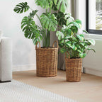 Cesta de Plantas con almacenamiento 2 pcs Gris Ratán Kubu