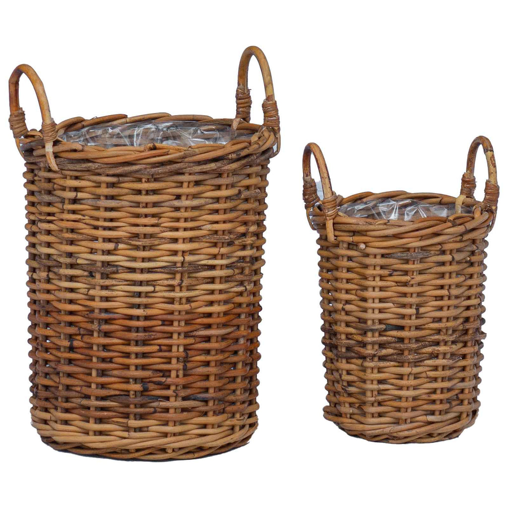 Cesta de Plantas con almacenamiento 2 pcs Gris Ratán Kubu