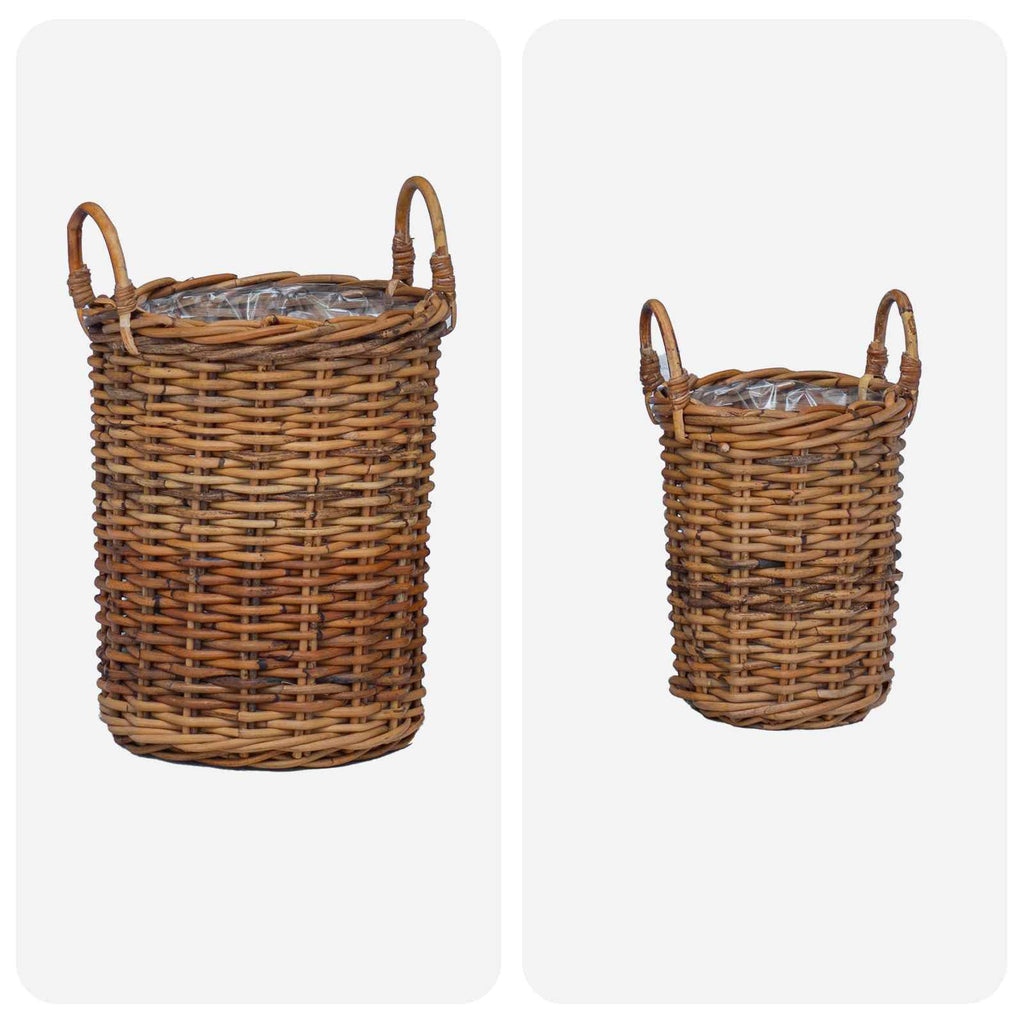 Cesta de Plantas con almacenamiento 2 pcs Gris Ratán Kubu