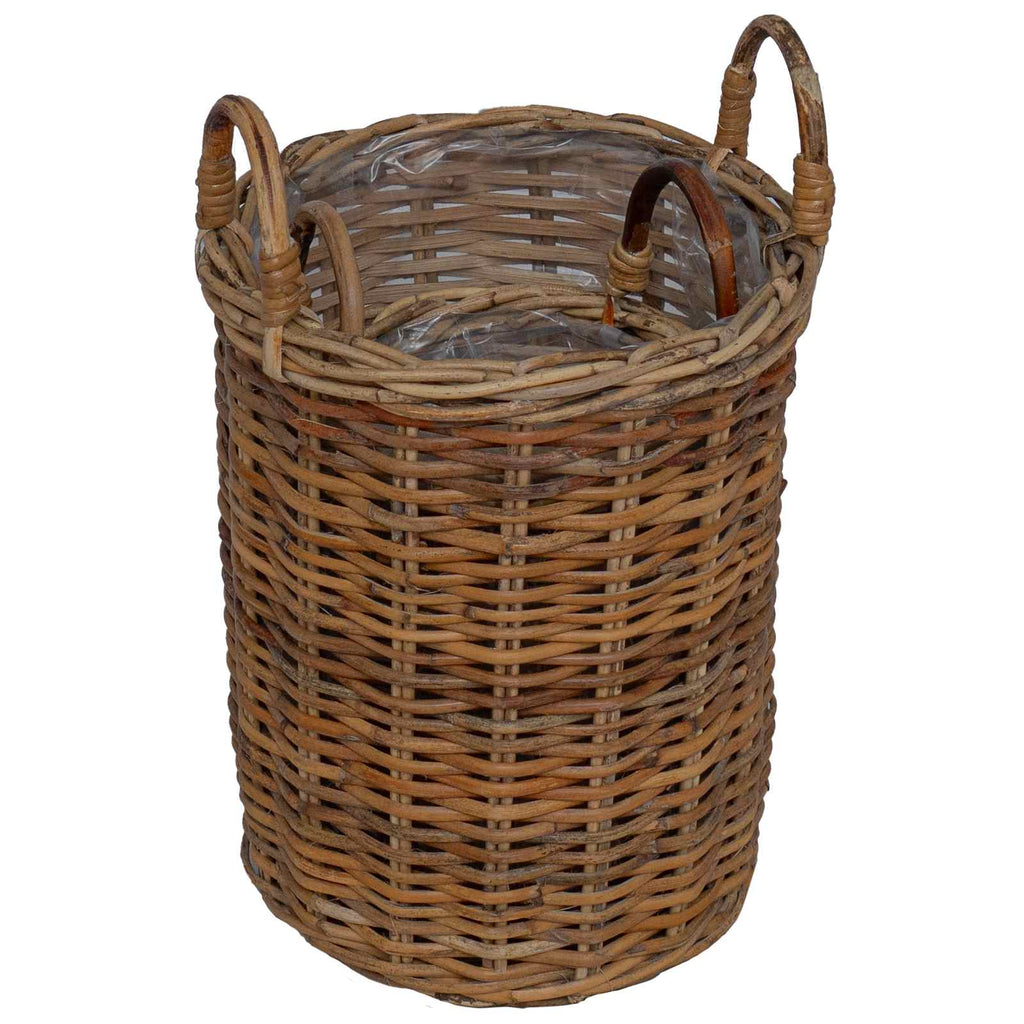 Cesta de Plantas con almacenamiento 2 pcs Gris Ratán Kubu