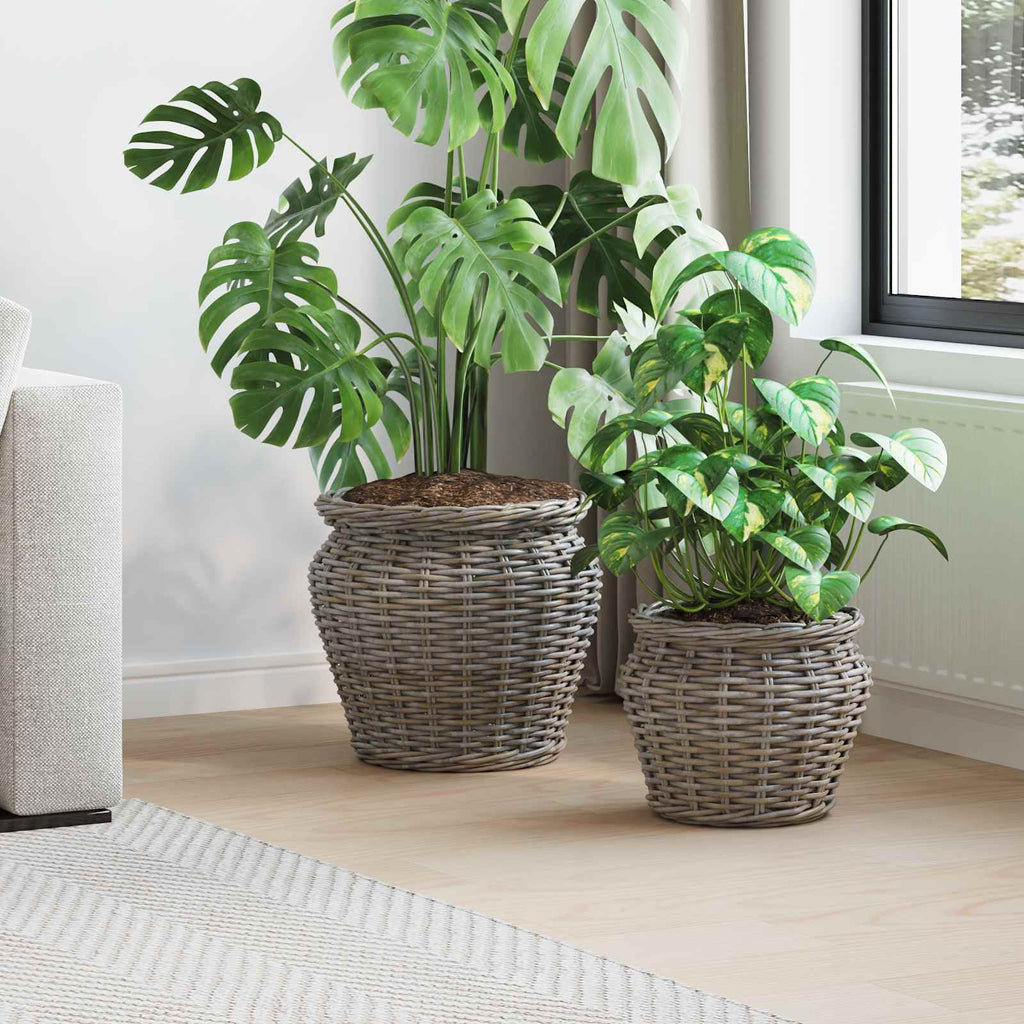 Cesta para Plantas con almacenamiento 2 pcs Gris Ratan Lacak