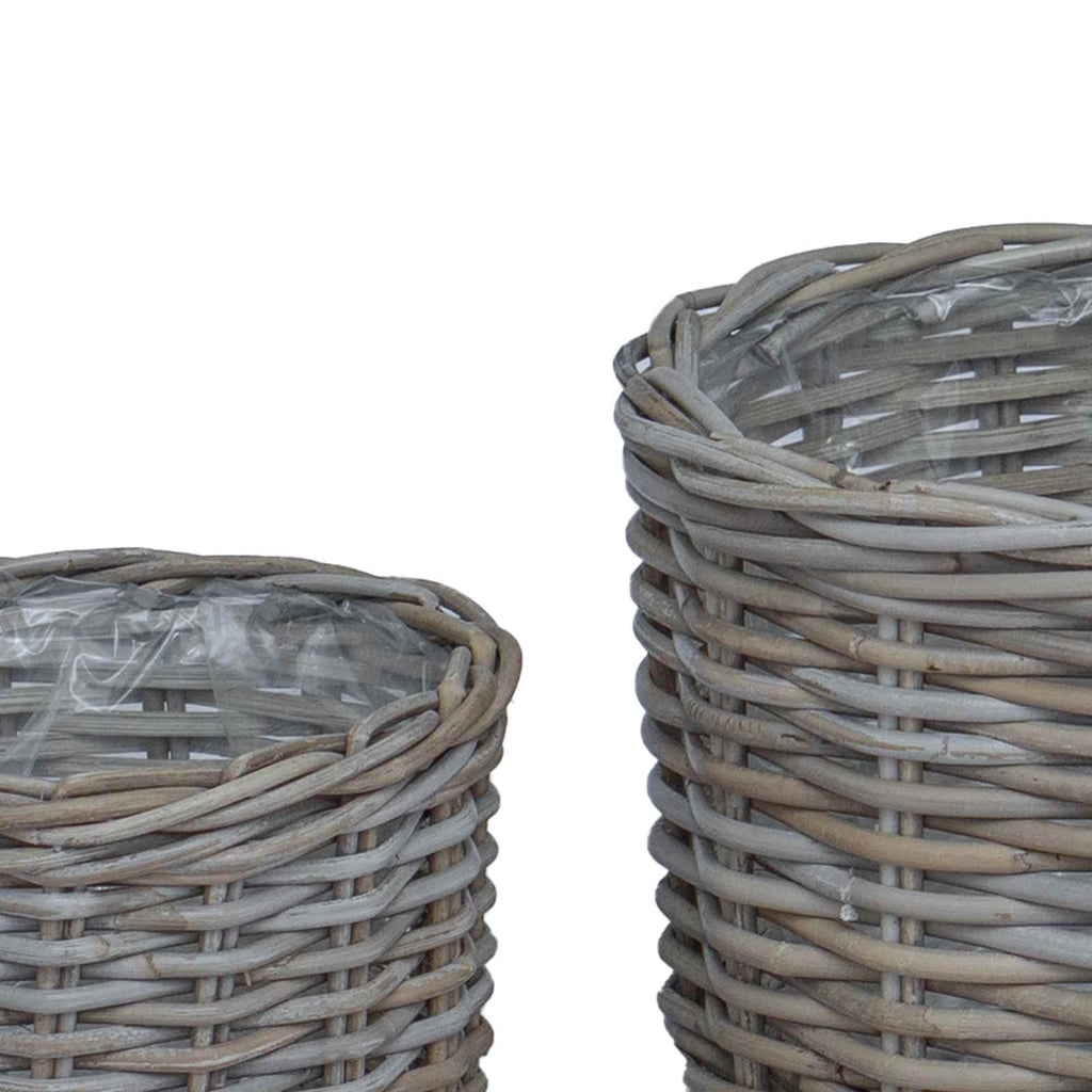 Cesta para Plantas con almacenamiento 3 pcs Marrón Ratán Kubu