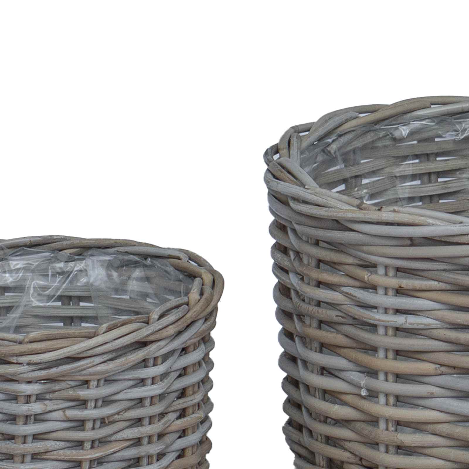 Cesta para Plantas con almacenamiento 3 pcs Marrón Ratán Kubu