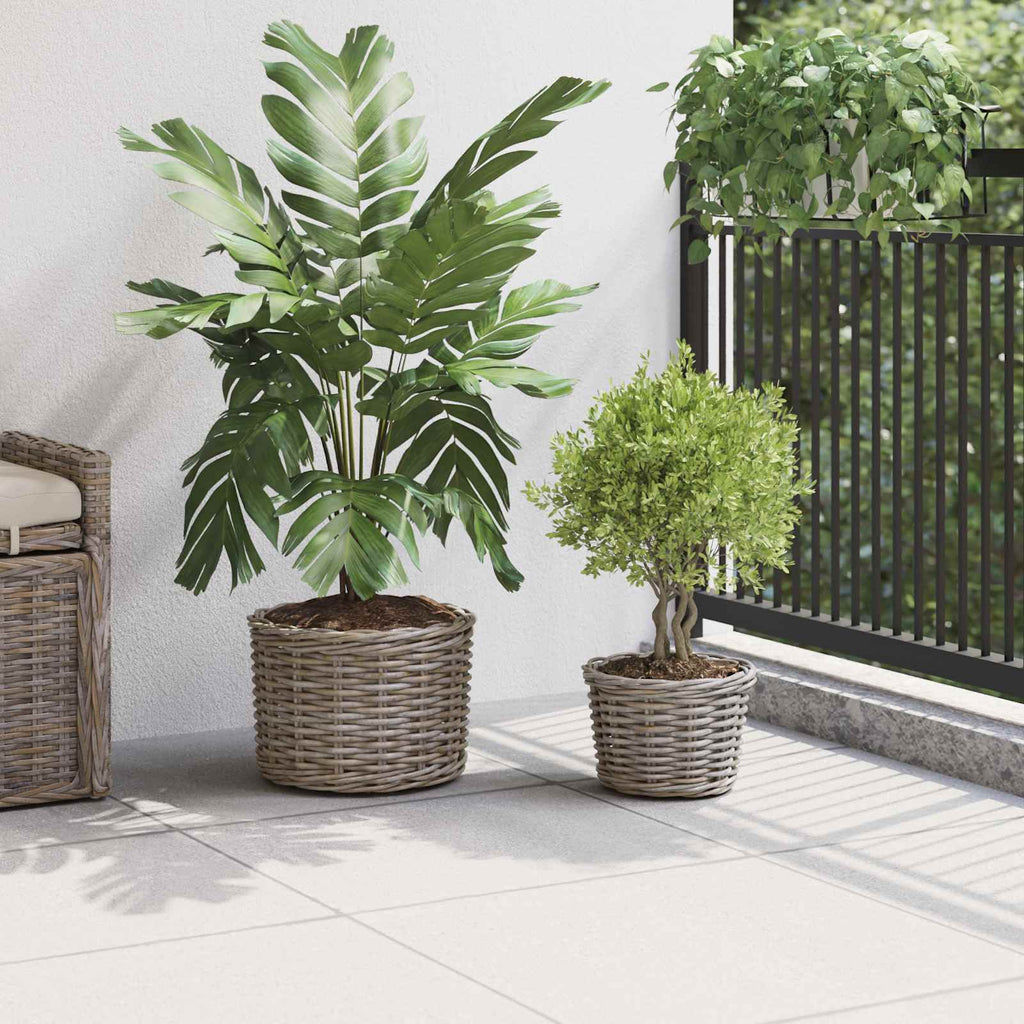 Cesta para Plantas con almacenamiento 3 pcs Marrón Ratán Kubu