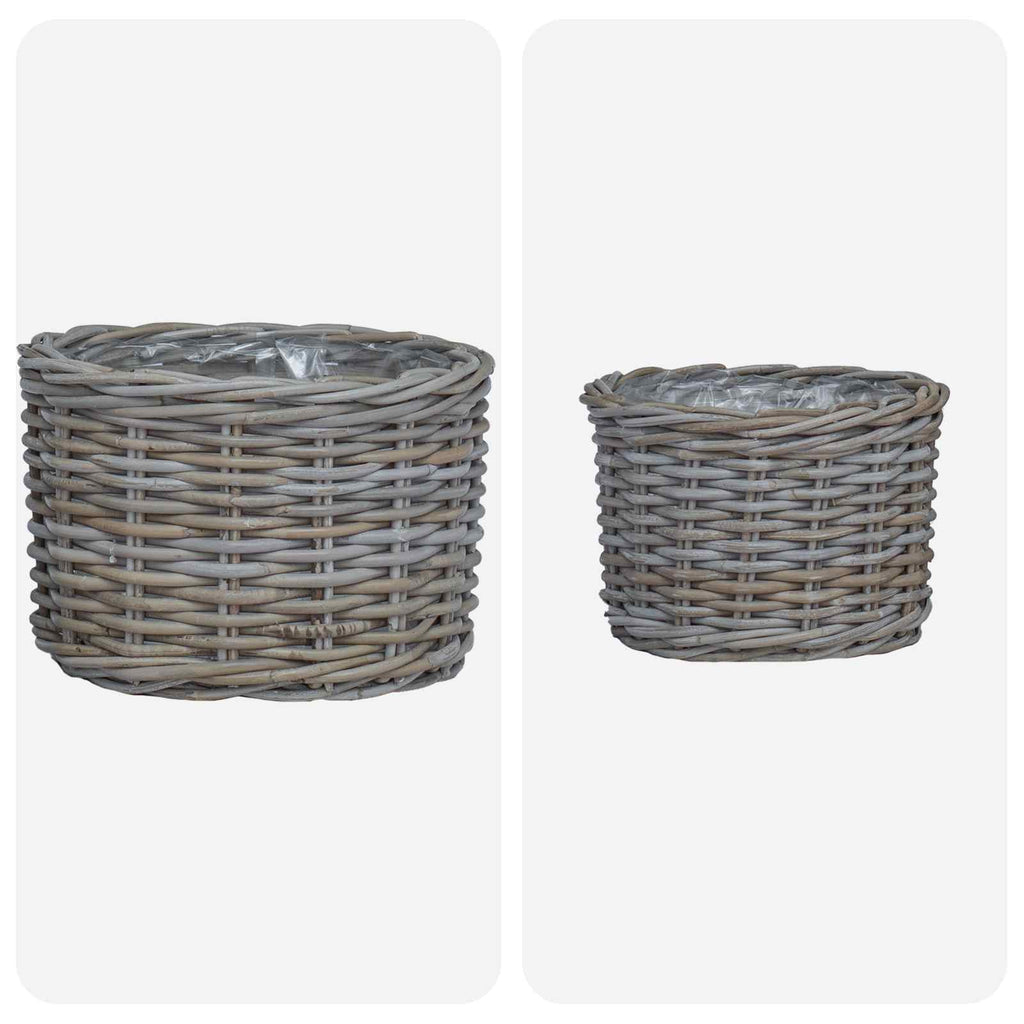 Cesta para Plantas con almacenamiento 3 pcs Marrón Ratán Kubu