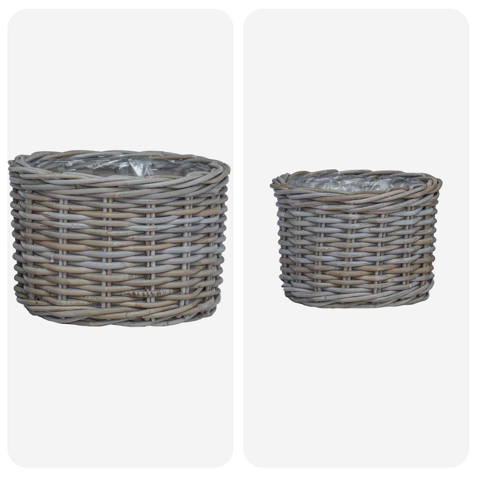 Cesta para Plantas con almacenamiento 3 pcs Marrón Ratán Kubu