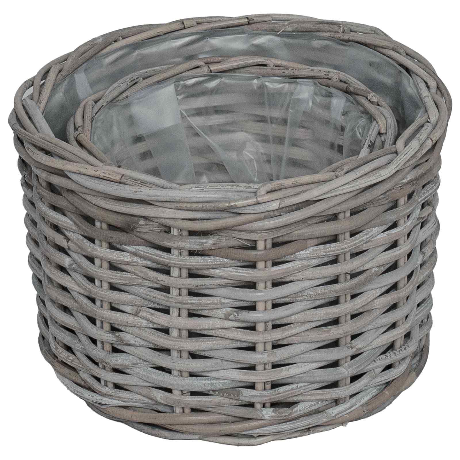 Cesta para Plantas con almacenamiento 3 pcs Marrón Ratán Kubu