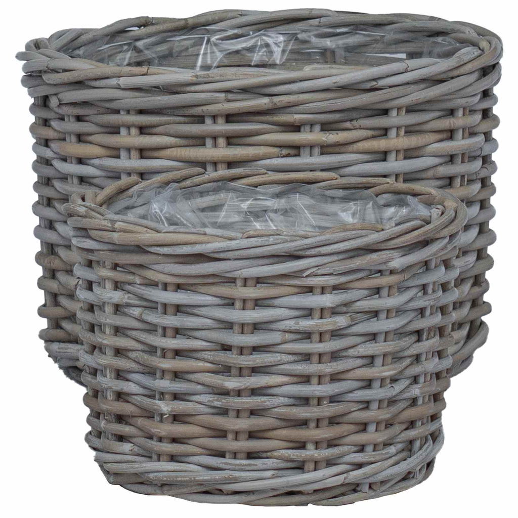 Cesta para Plantas con almacenamiento 3 pcs Marrón Ratán Kubu