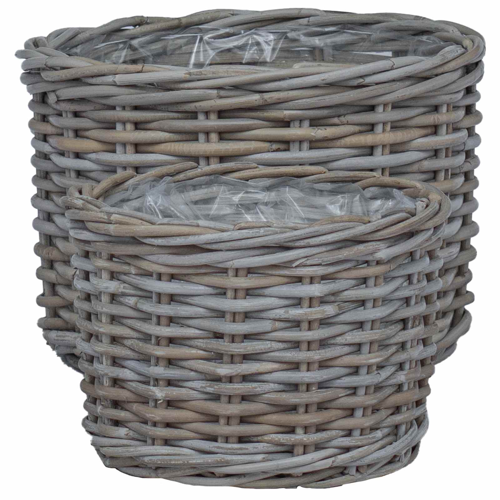 Cesta para Plantas con almacenamiento 3 pcs Marrón Ratán Kubu