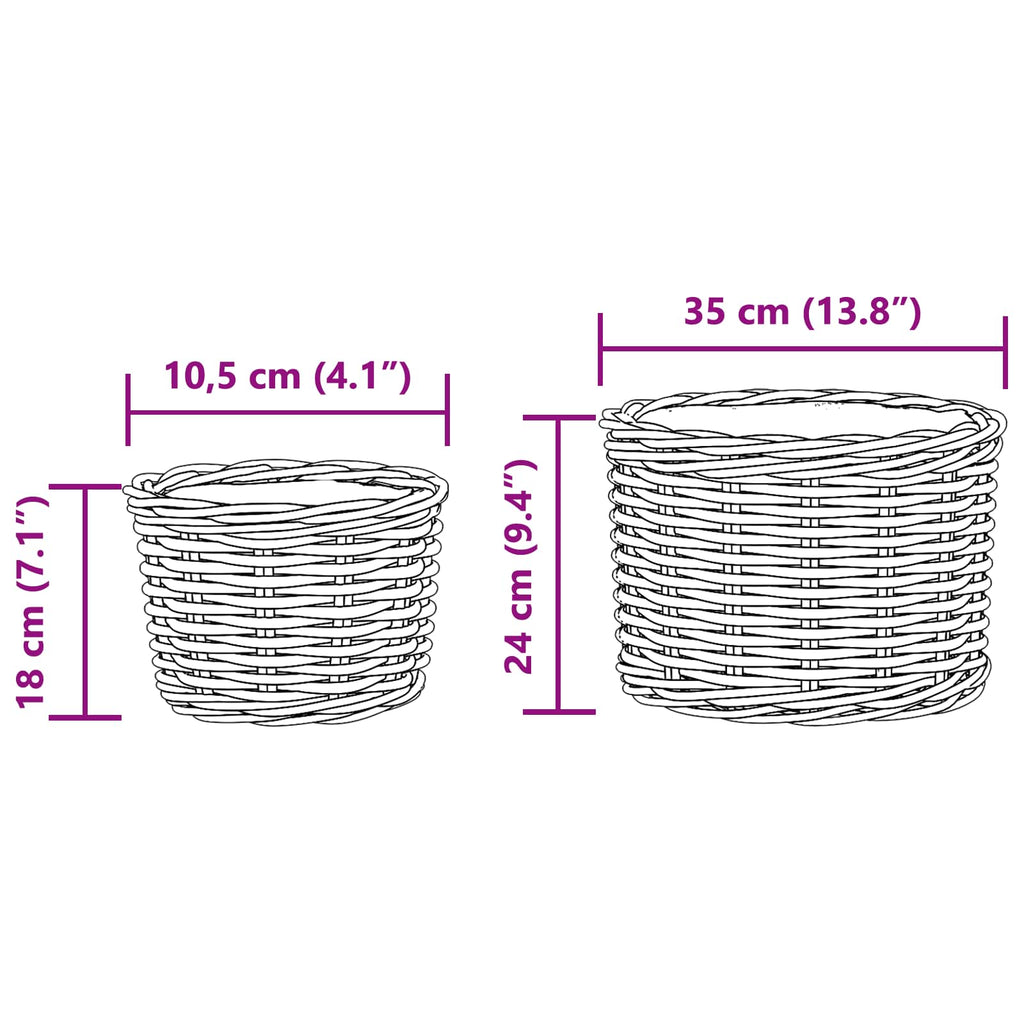 Cesta para Plantas con almacenamiento 3 pcs Marrón Ratán Kubu