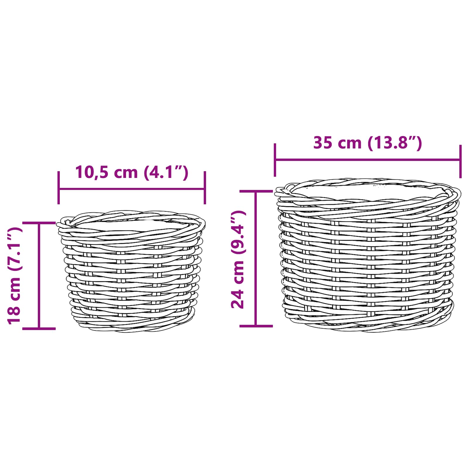 Cesta para Plantas con almacenamiento 3 pcs Marrón Ratán Kubu