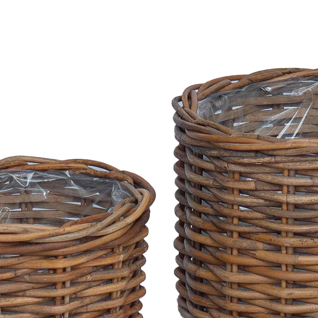 Cesta para Plantas con almacenamiento 3 pcs Marrón Ratán Kubu