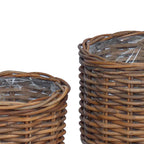 Cesta para Plantas con almacenamiento 3 pcs Marrón Ratán Kubu
