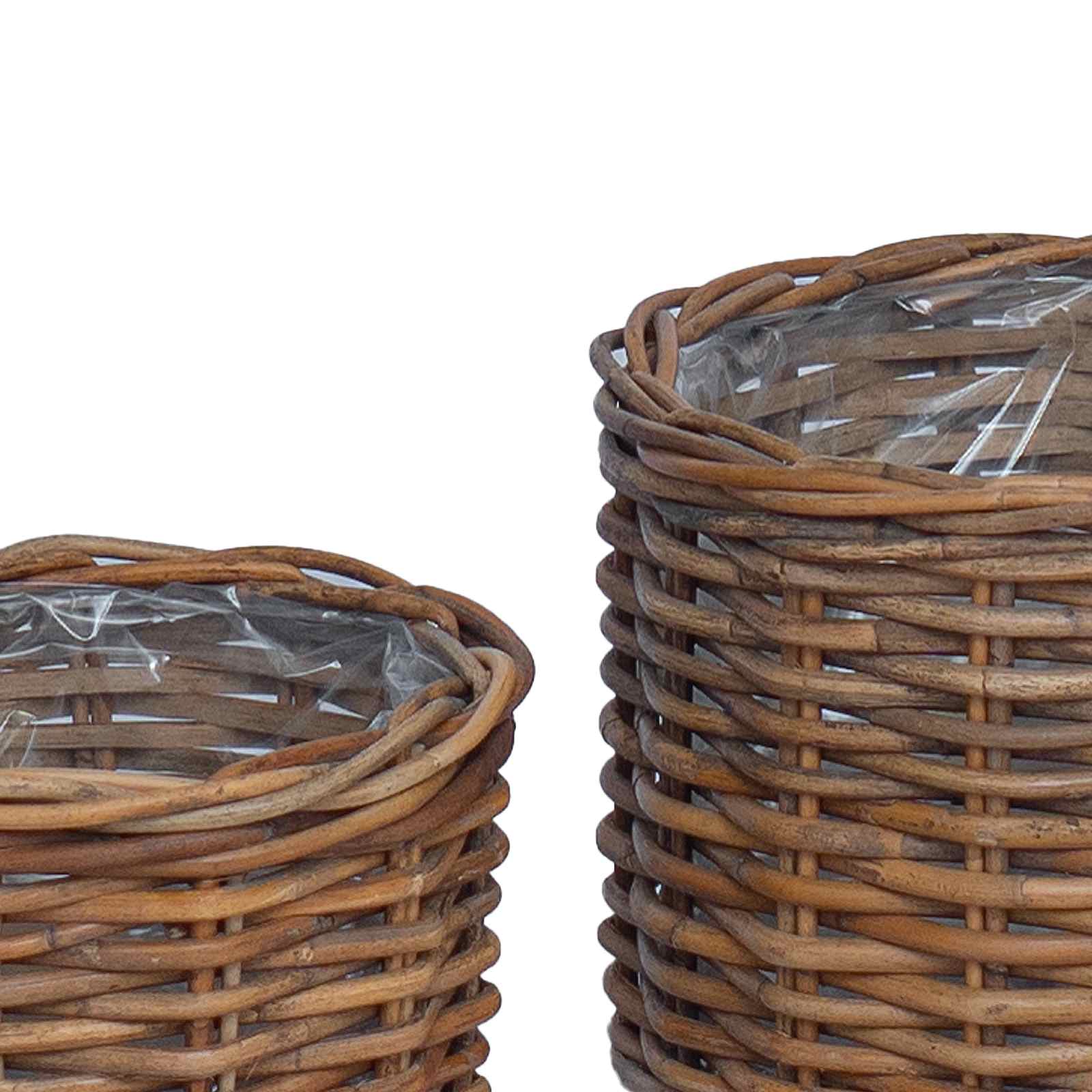 Cesta para Plantas con almacenamiento 3 pcs Marrón Ratán Kubu