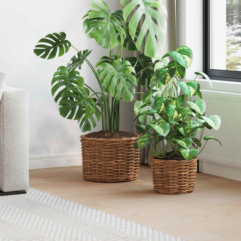 Cesta para Plantas con almacenamiento 3 pcs Marrón Ratán Kubu