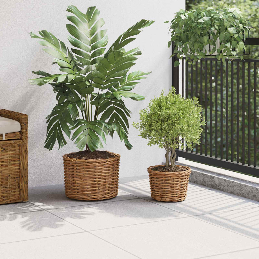 Cesta para Plantas con almacenamiento 3 pcs Marrón Ratán Kubu