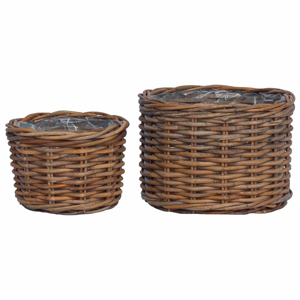 Cesta para Plantas con almacenamiento 3 pcs Marrón Ratán Kubu