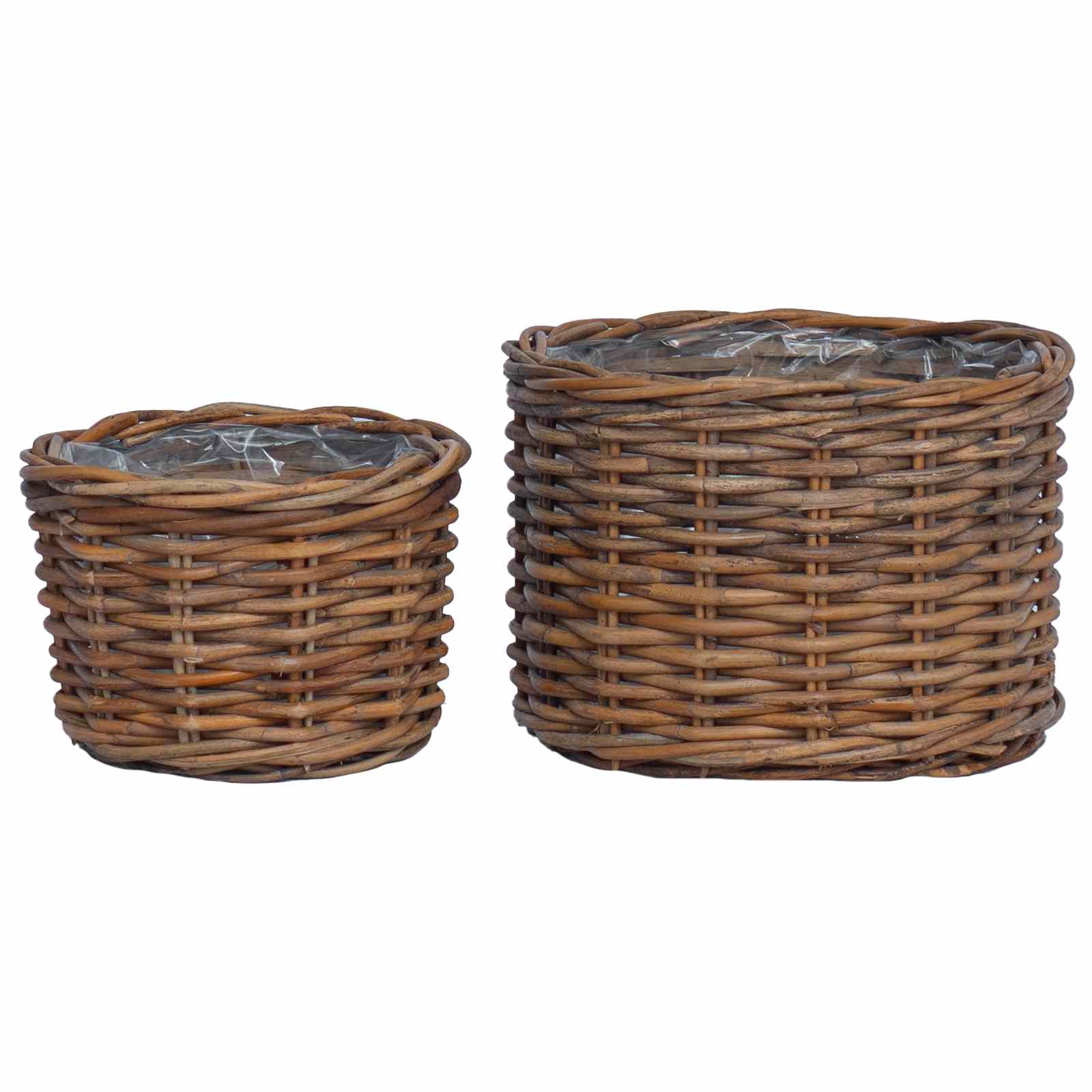 Cesta para Plantas con almacenamiento 3 pcs Marrón Ratán Kubu