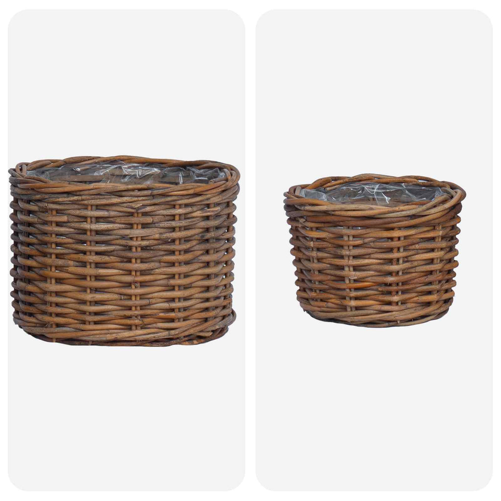 Cesta para Plantas con almacenamiento 3 pcs Marrón Ratán Kubu