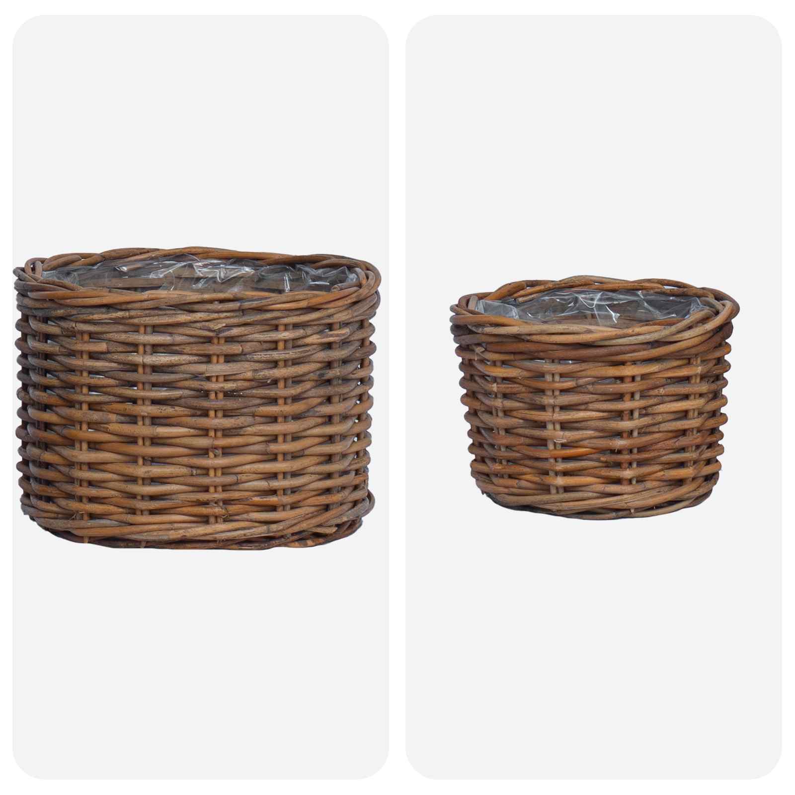 Cesta para Plantas con almacenamiento 3 pcs Marrón Ratán Kubu