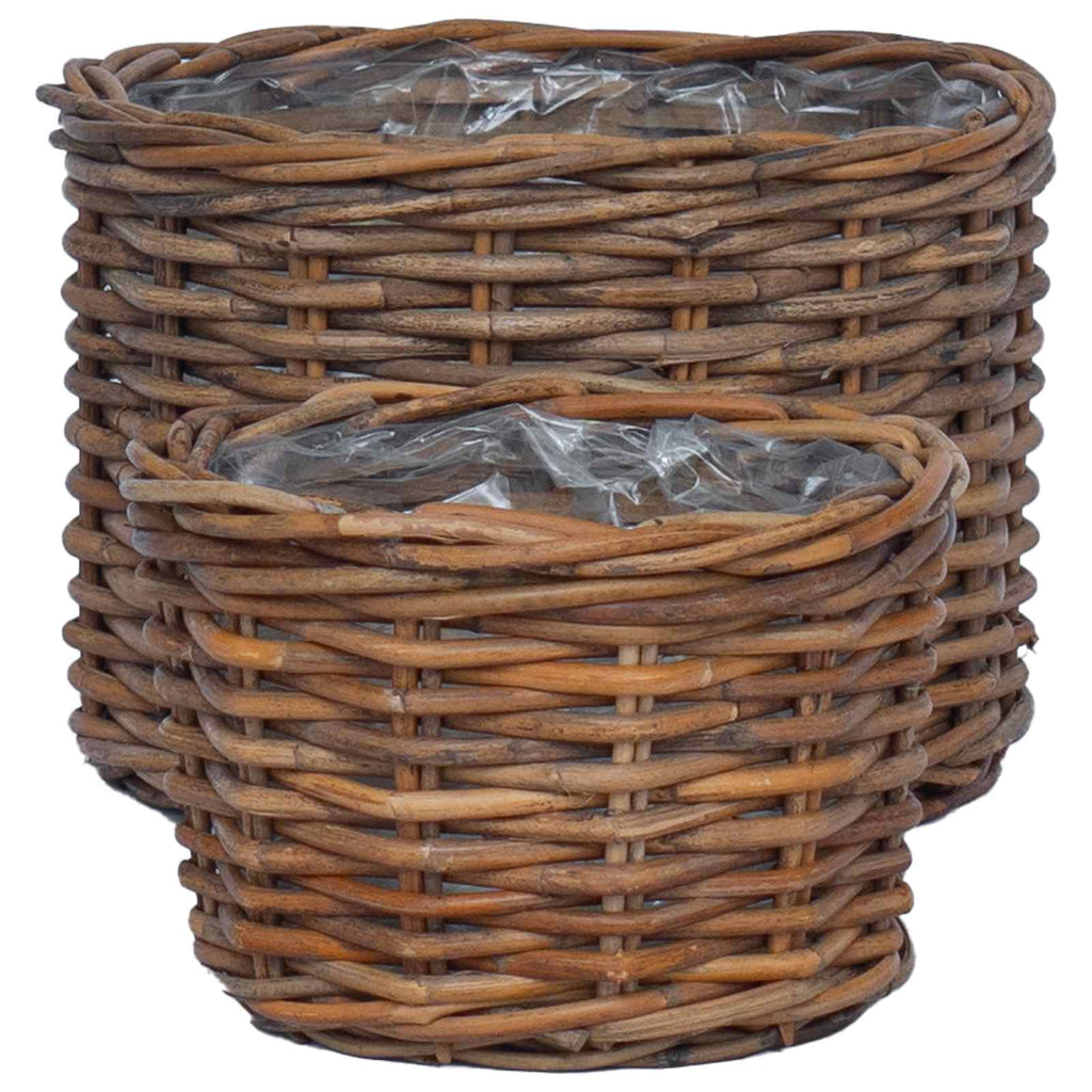 Cesta para Plantas con almacenamiento 3 pcs Marrón Ratán Kubu