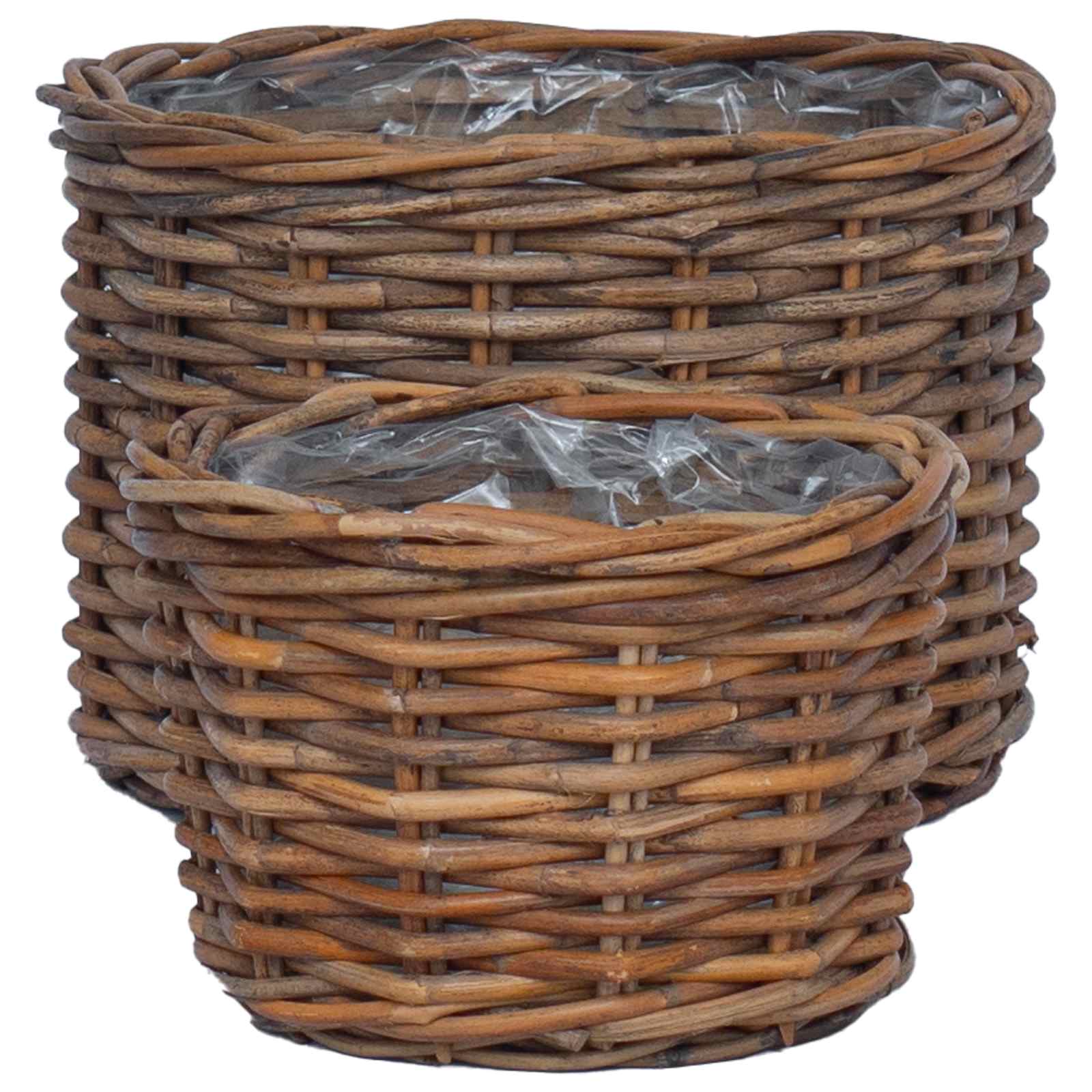 Cesta para Plantas con almacenamiento 3 pcs Marrón Ratán Kubu