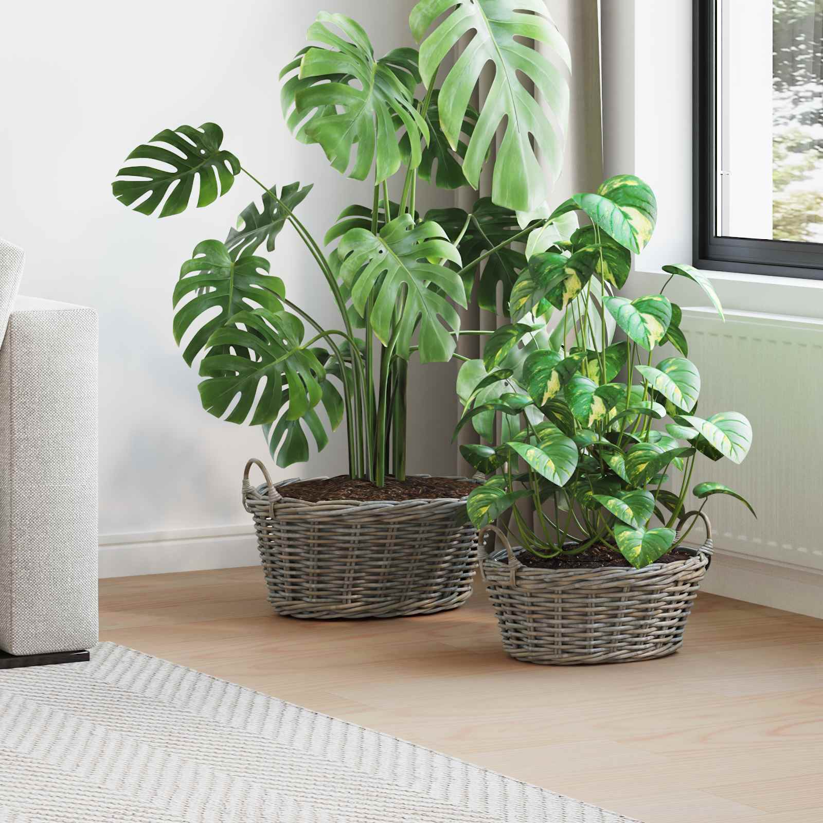 Cesta para Plantas con almacenamiento 2 pcs Gris Ratan Lacak