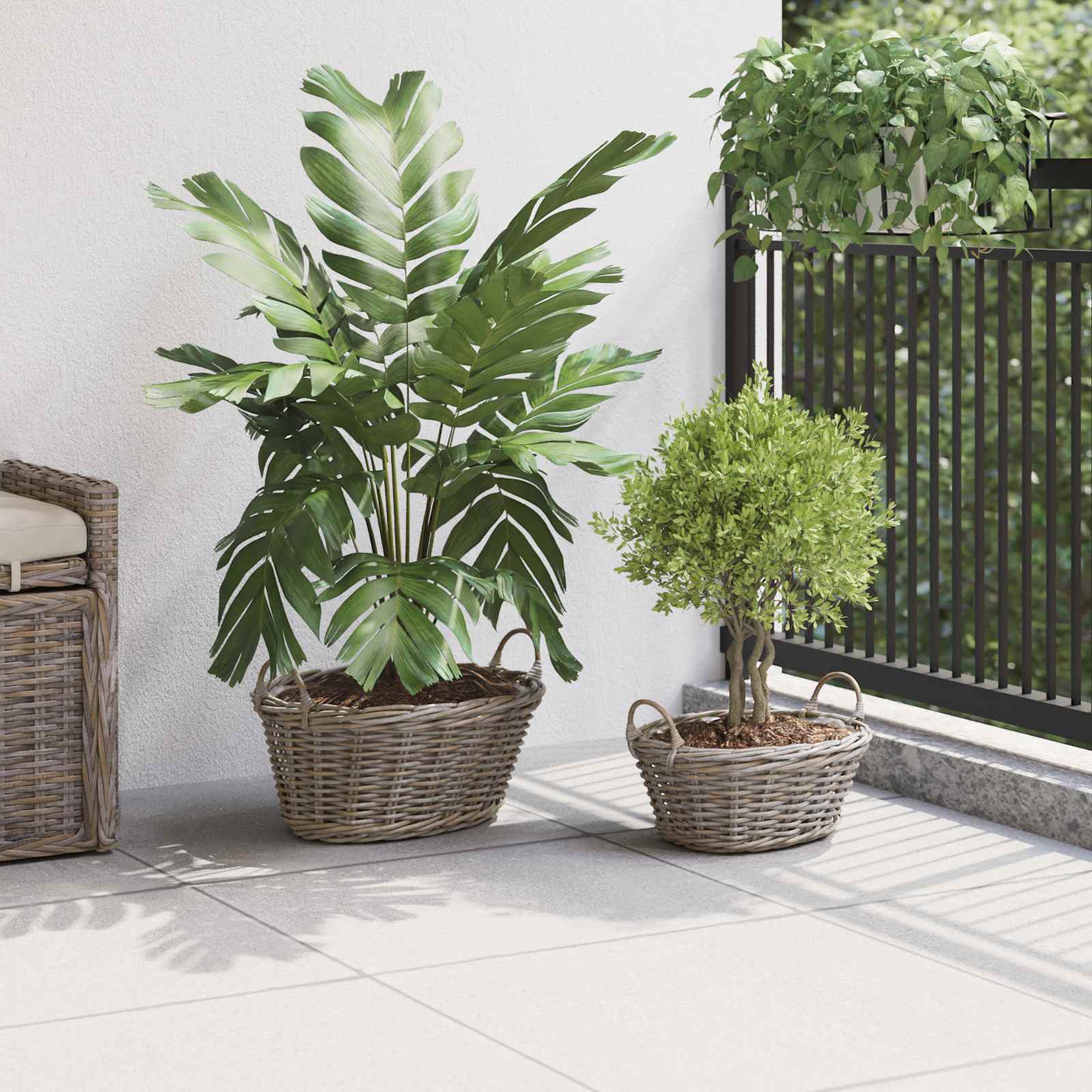 Cesta para Plantas con almacenamiento 2 pcs Gris Ratan Lacak