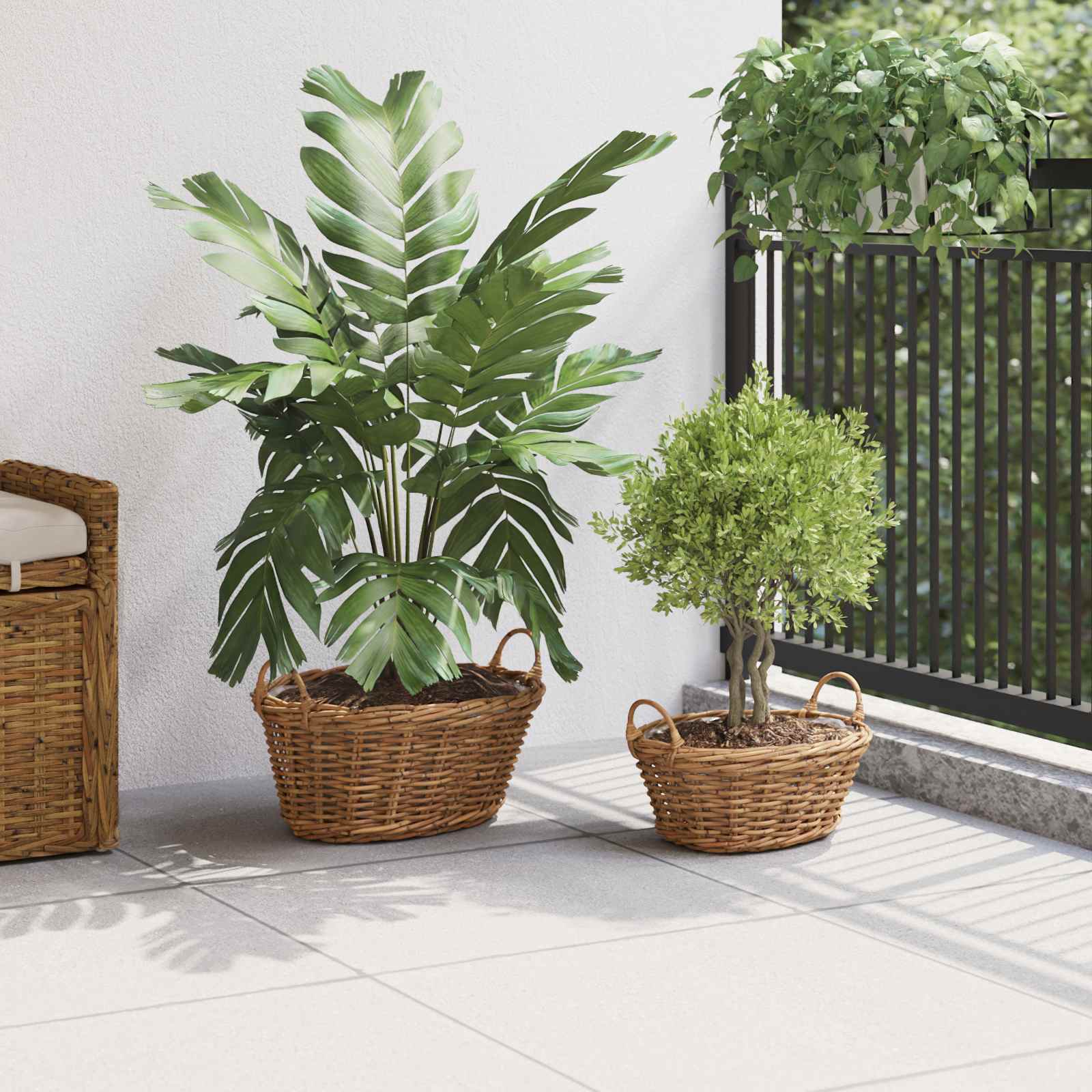 Cesta para Plantas con almacenamiento 2 pcs Gris Ratan Lacak