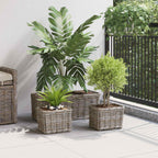 Cesta para Plantas con almacenamiento 3 pcs Marrón Ratán Kubu